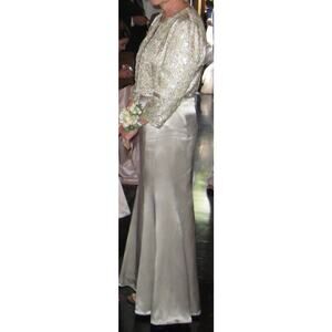 Niteline Formal Champagne Silk Beaded Long Dress with Jacket
